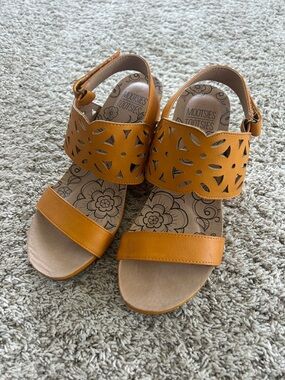 Mootsies Tootsies Mustard Yellow Laser-Cut Floral Sandals